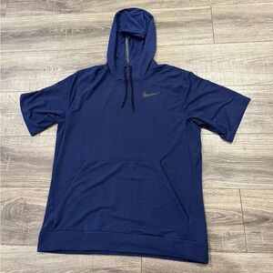 Nike Dri Fit Mens Size Large Short Sleeve Hooded T-Shirt Obdisian Navy Blue
